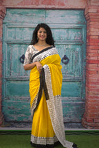 Yellow color mulmul cotton saree