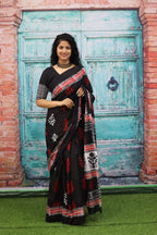 Black color batik print mulmul cotton saree