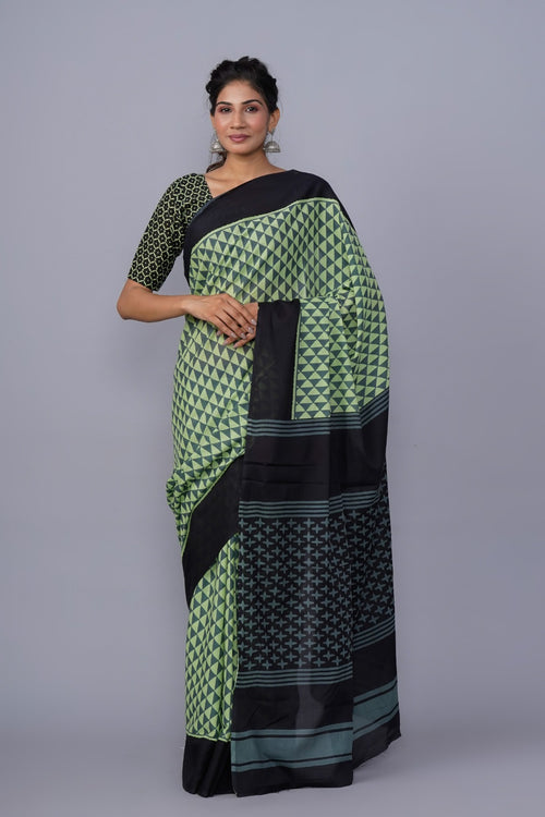 Pastel green color mulmul cotton saree