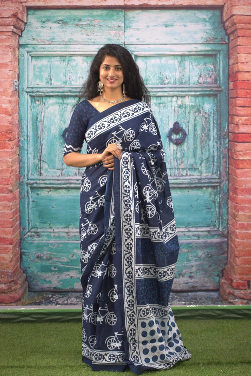 Dark blue color cotton saree