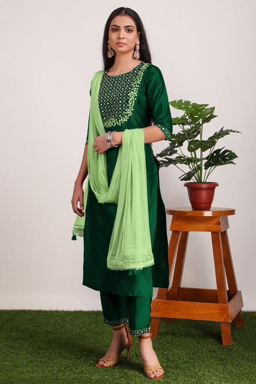 Soft silk suit with hand work