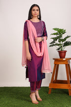 Soft Silk suit with hand work