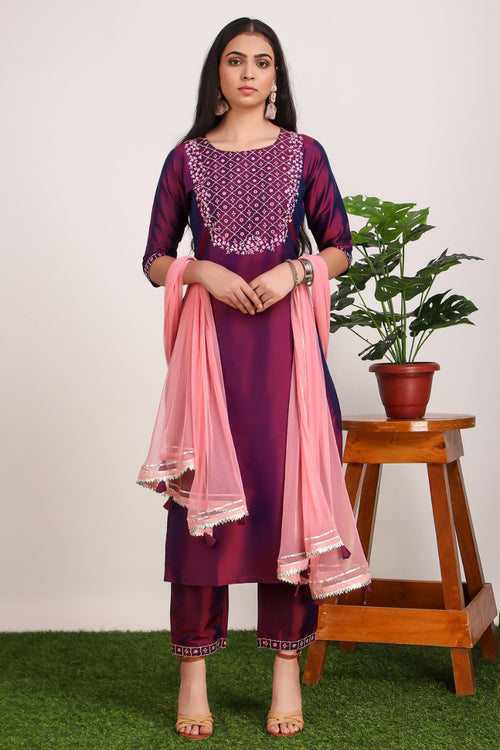 Soft Silk suit with hand work