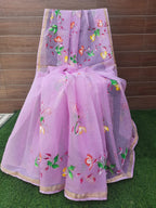 Lavender color Kota doria hand painted  saree