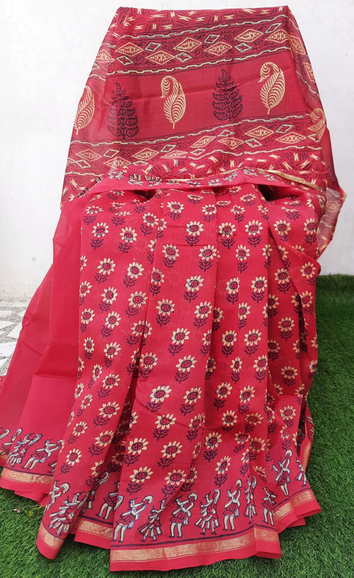 Red color  Chanderi Maheshwari Saree - Aaditri fab