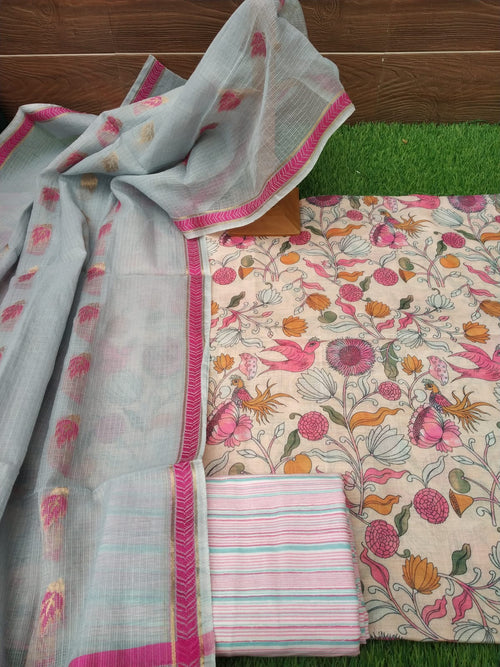 Linen cotton dress material with kota doria  dupatta