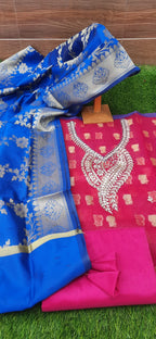 Rani color organza zari weaved suit fabric with gotta work