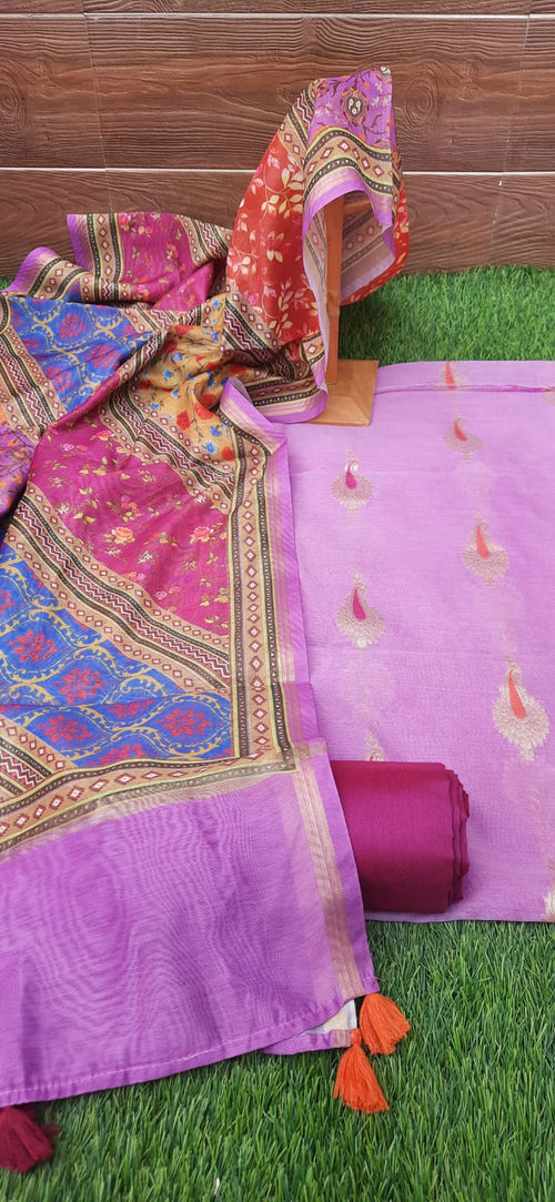 Pink  Banarasi Suit With Digital Print Banarasi  Dupatta