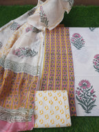 cotton hand block dress material with chanderi dupatta