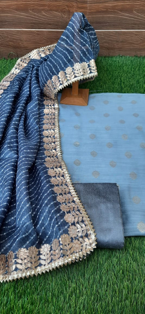 Pigeon grey color  zari weaving banarsi silk suit