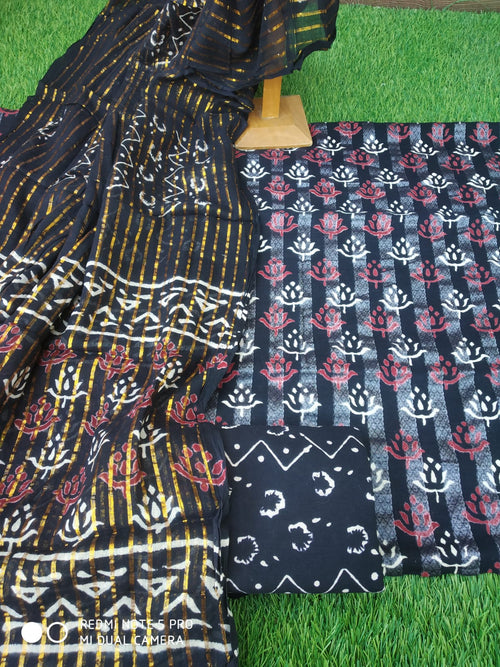 Black color handloom cotton dress material