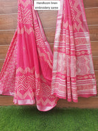 PINK HANDLOOM LINEN SAREE WITH EMBROIDERY WORK