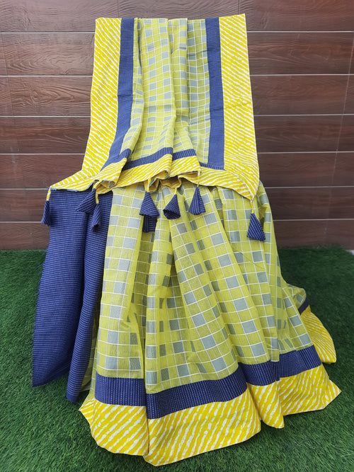 Designer lemon yellow color handloom silk saree
