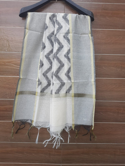 Off white  with  black color thread weaving handloom dupatta