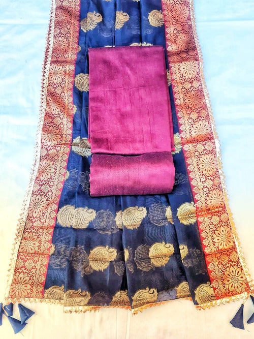 Maroon color silk fabric with banarsi silk dupatta