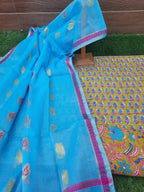 Pastel  color cotton suits with kota doriya zari weaving dupatta