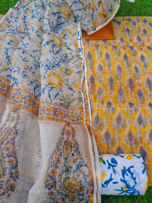 Yellow color kota doriya dress material