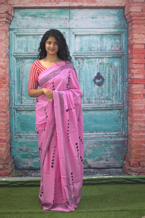 Pink color soft mulmul cotton saree