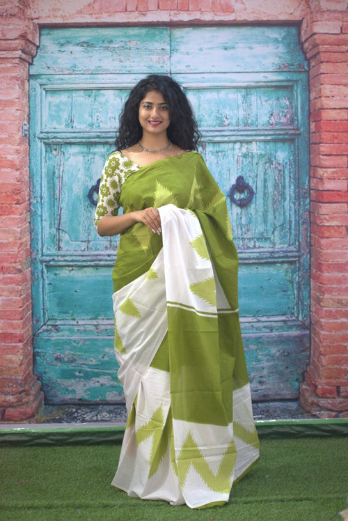 Light green color cotton saree