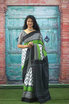 Black with green cotton saree