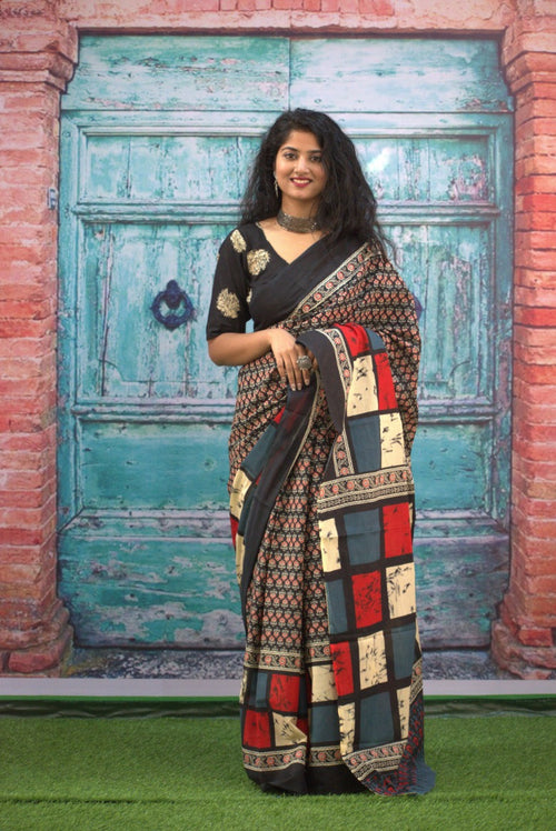 black color Cotton  Saree - Aaditri fab