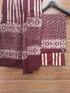 Maroon color wax batik print cotton with mulmul cotton dupatta