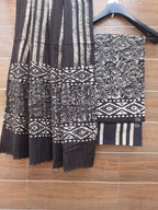 Black color wax batik print cotton with mulmul  cotton dupatta