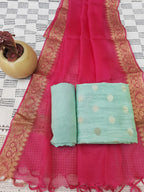 Pista green color silk dress material with pure kota silk dupatta