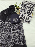 Black color wax batik print cotton dress material with chiffon dupatta