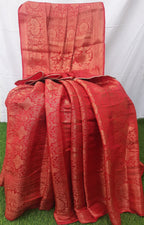 Red color copper zari banarsi  silk saree