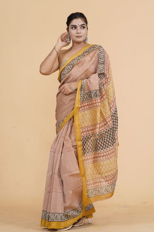 Geometric print  Maheshwari silk Saree