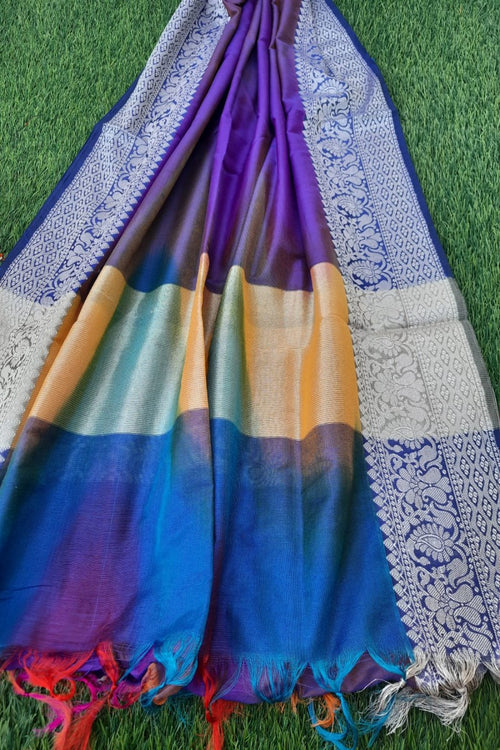 Semi Silk Multcolor Dupatta With Resham Weaving Border