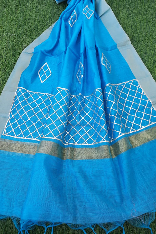 Sky Blue Chanderi Silk Gotta Work Dupatta