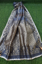 Grey Semi Silk Banarasi Dupatta