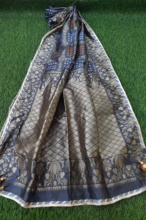 Grey Semi Silk Banarasi Dupatta