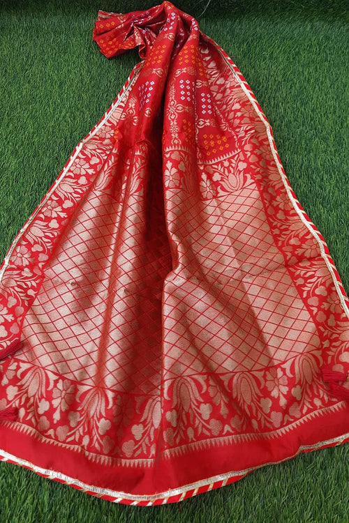 Red Semi Silk Banarasi Dupatta