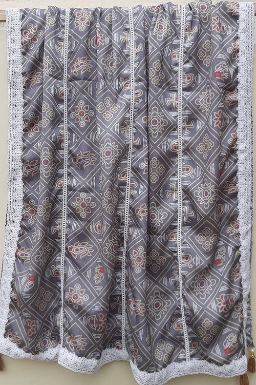 Grey Chinon Silk Soft Dupatta With All Over Crochet Lace