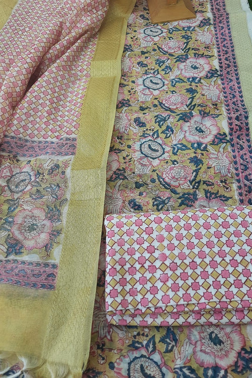 Canary Maheshwari Silk Block Print Suit With Maheshwari Dupatta