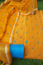 Yellow Beautiful Silk Embroidery Suits With Soft Organza Embroidery Work Dupatta
