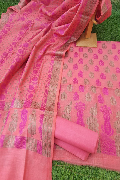 Pink Soft Cotton Silk Weaving Suit With Beautiful Multicolor Thread Cotton Silk Dupatta