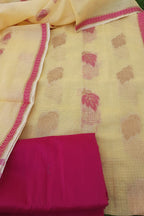 Yellow Kota Doriya Suits With Kota Doriya Zari Weaving & Resham Border Dupatta