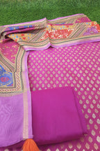 Violet Banarasi Zari Weaving Suit With Digital Print Chanderi Dupatta