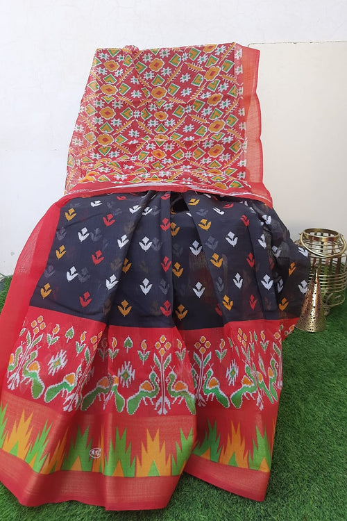 Beautiful Black Chanderi Patola Saree With Blouse