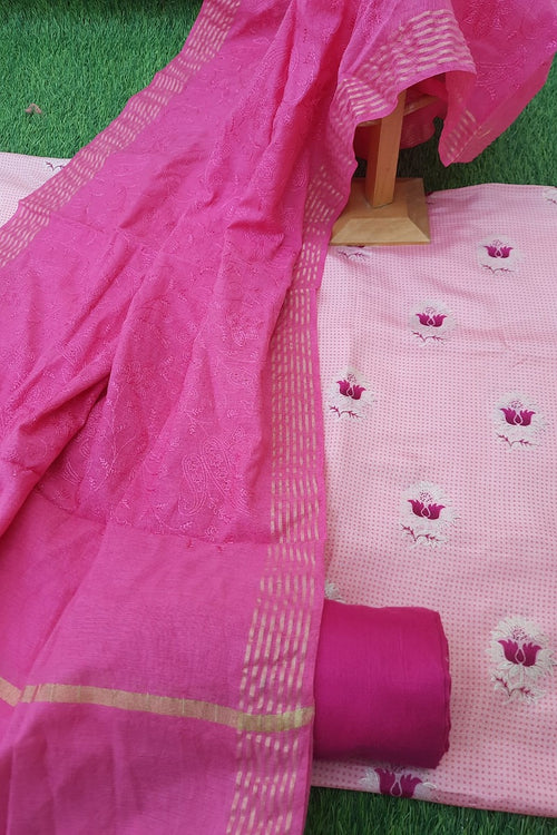 Pink UPADA SILK SUITS WITH CHANDERI EMBROIDERY WORK DUPATTA