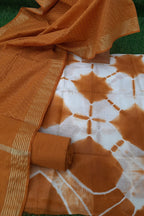 Beautiful Brown Chanderi Shibori Print Suit With Chanderi Embroidery work Dupatta