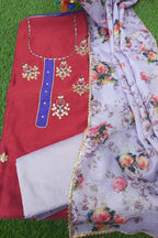Maroon Chanderi Aari Work Suit With Kota Silk Fabric Dupatta