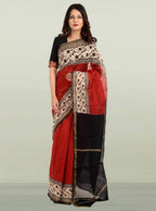 Red Chanderi Maheshwari Saree - Aaditri fab