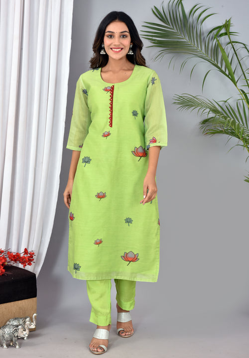 Lawn Green Soft silk Digital Print Suit With Digital Print Dupatta