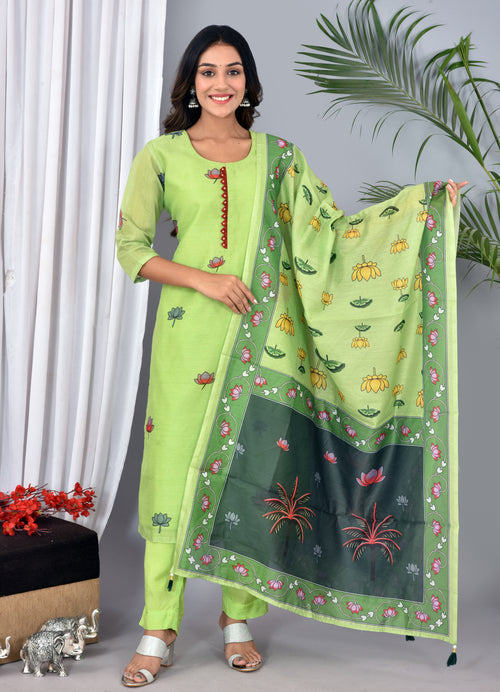 Lawn Green Soft silk Digital Print Suit With Digital Print Dupatta