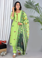 Lawn Green Soft silk Digital Print Suit With Digital Print Dupatta